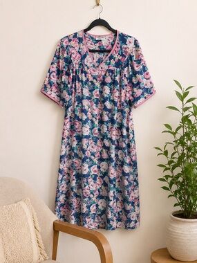Vintage‎ Kelly Reed Floral House Traditional Dress Quilted Pearl Snap Lounge L